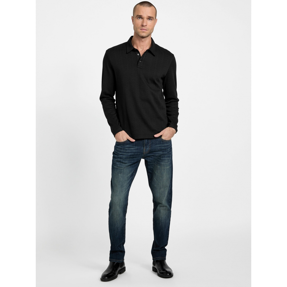'Noel Jacquard Long-Sleeve Polo' pour Hommes