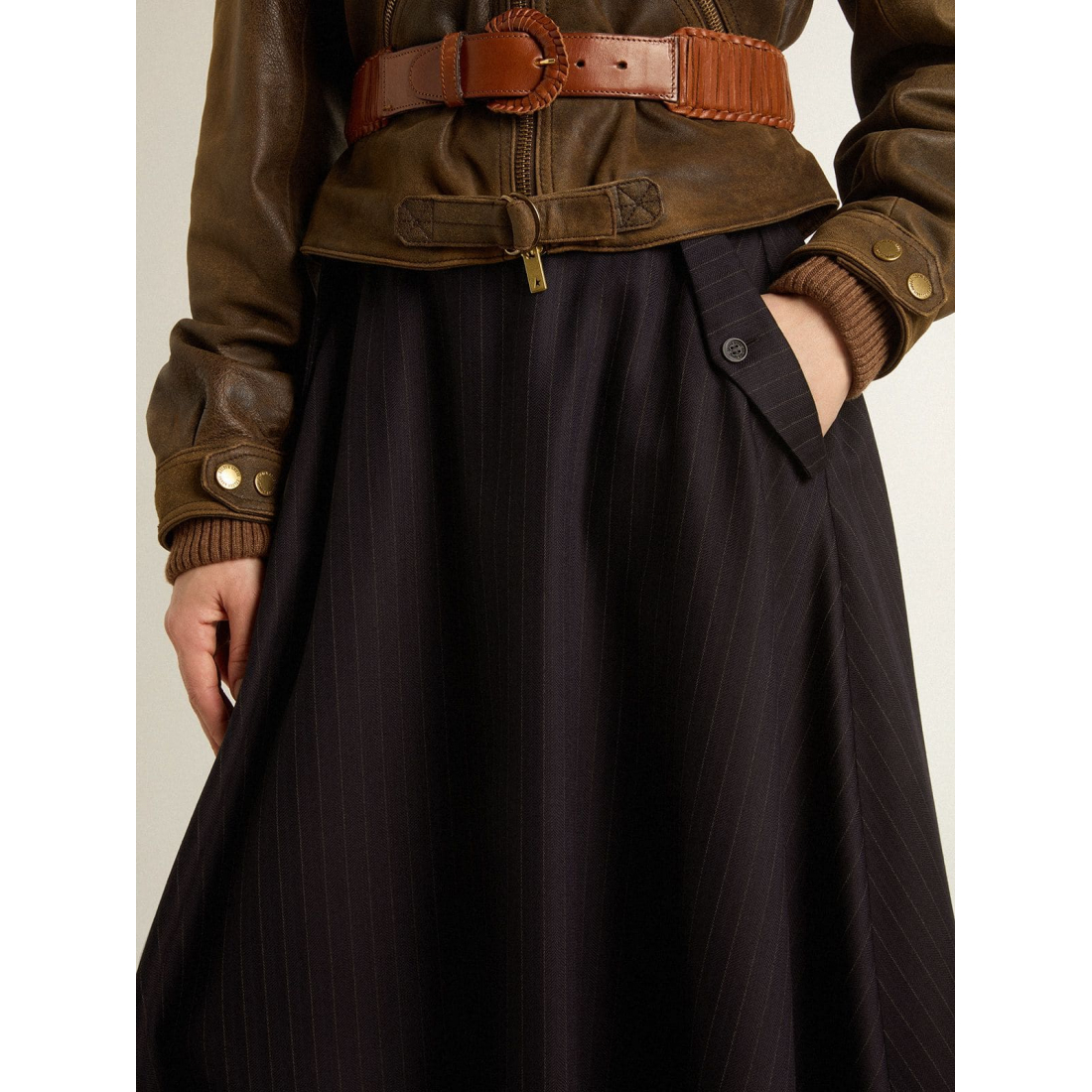 Women's 'Pinstriped Logo-Detail' Midi Skirt