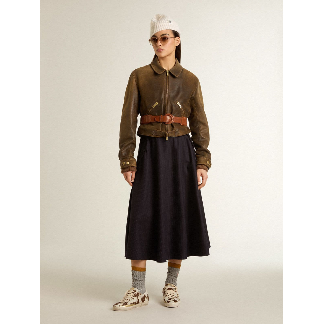 Women's 'Pinstriped Logo-Detail' Midi Skirt