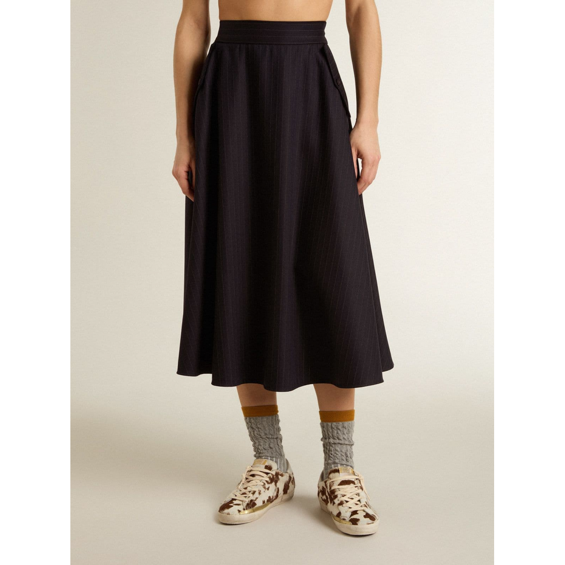 Women's 'Pinstriped Logo-Detail' Midi Skirt