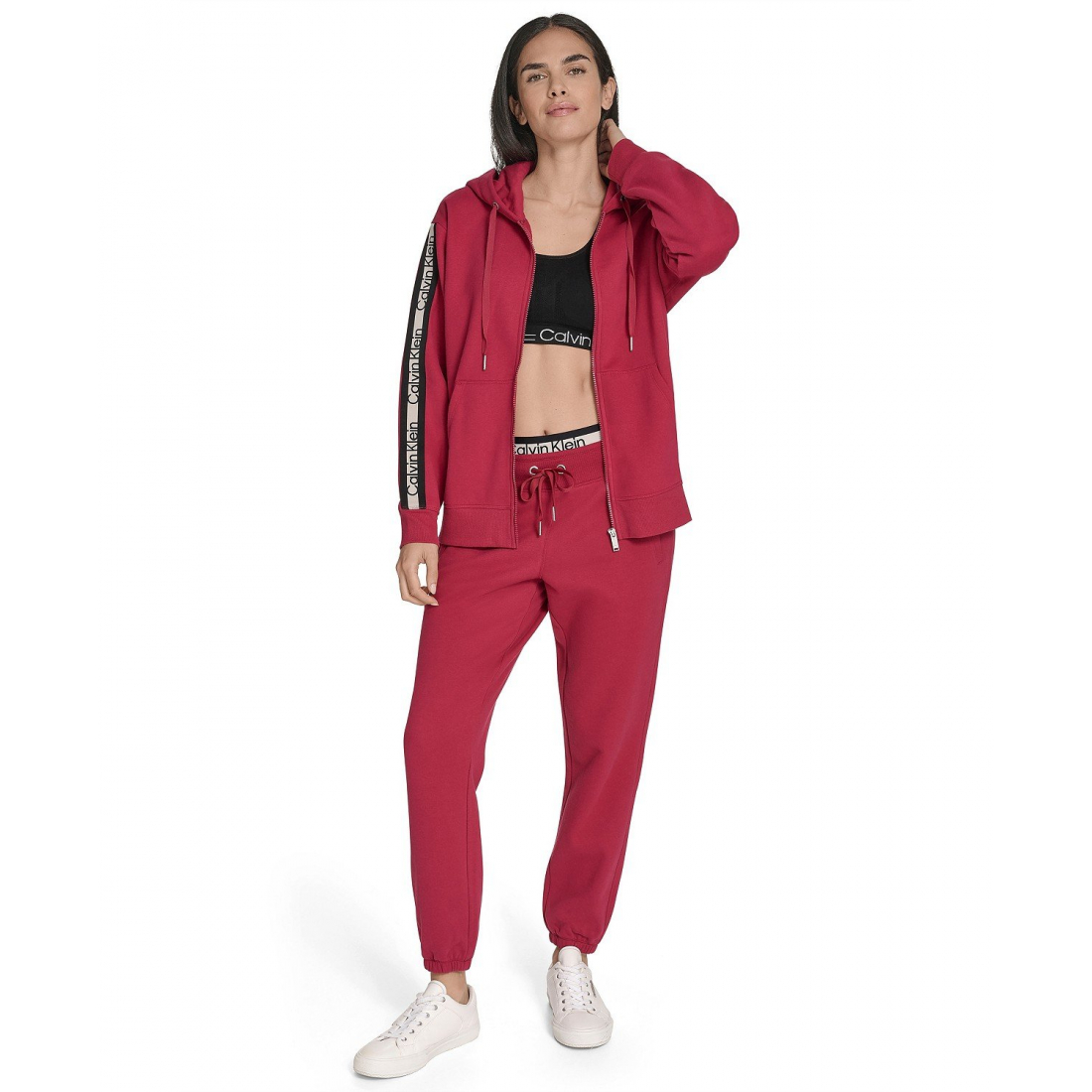 'Fleece Logo Tape Hoodie Jacket' pour Femmes
