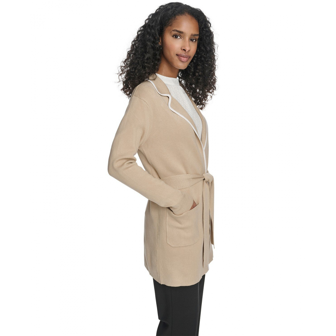 Women's 'Tie-Waist Contrast Collar Sweater'