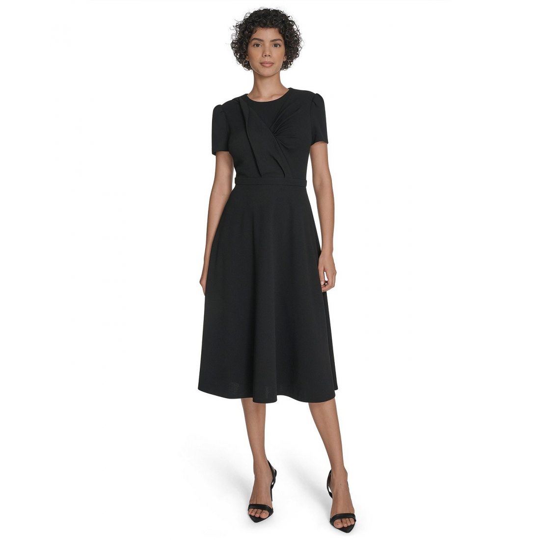 'Short Sleeve Ruched Midi Dress' pour Femmes
