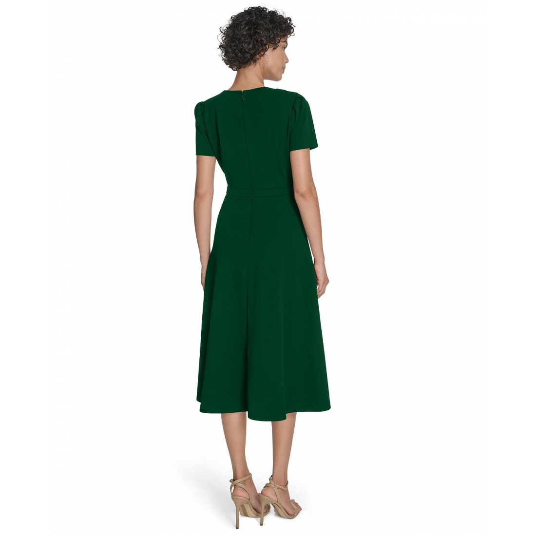 'Short Sleeve Ruched Midi Dress' pour Femmes