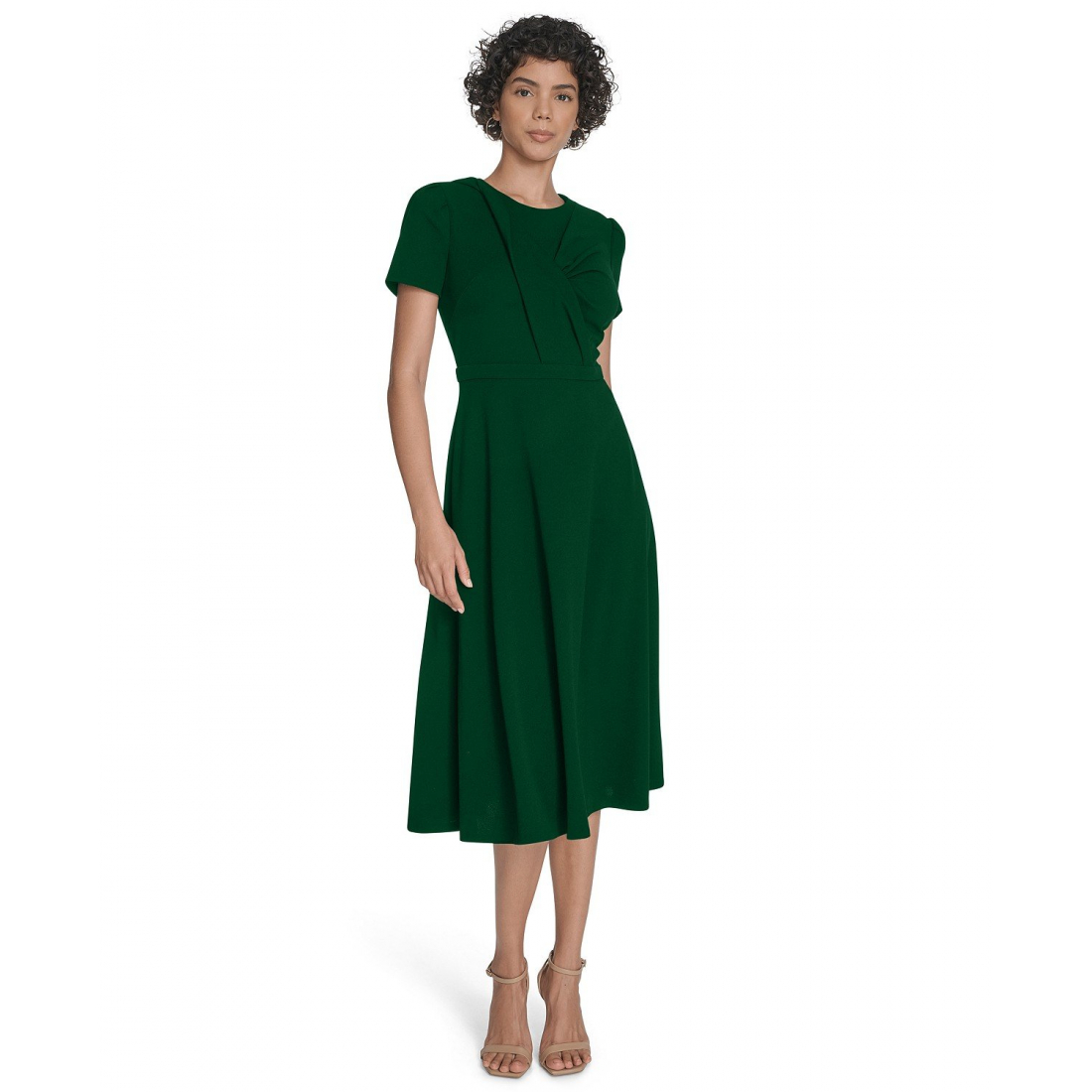 'Short Sleeve Ruched Midi Dress' pour Femmes