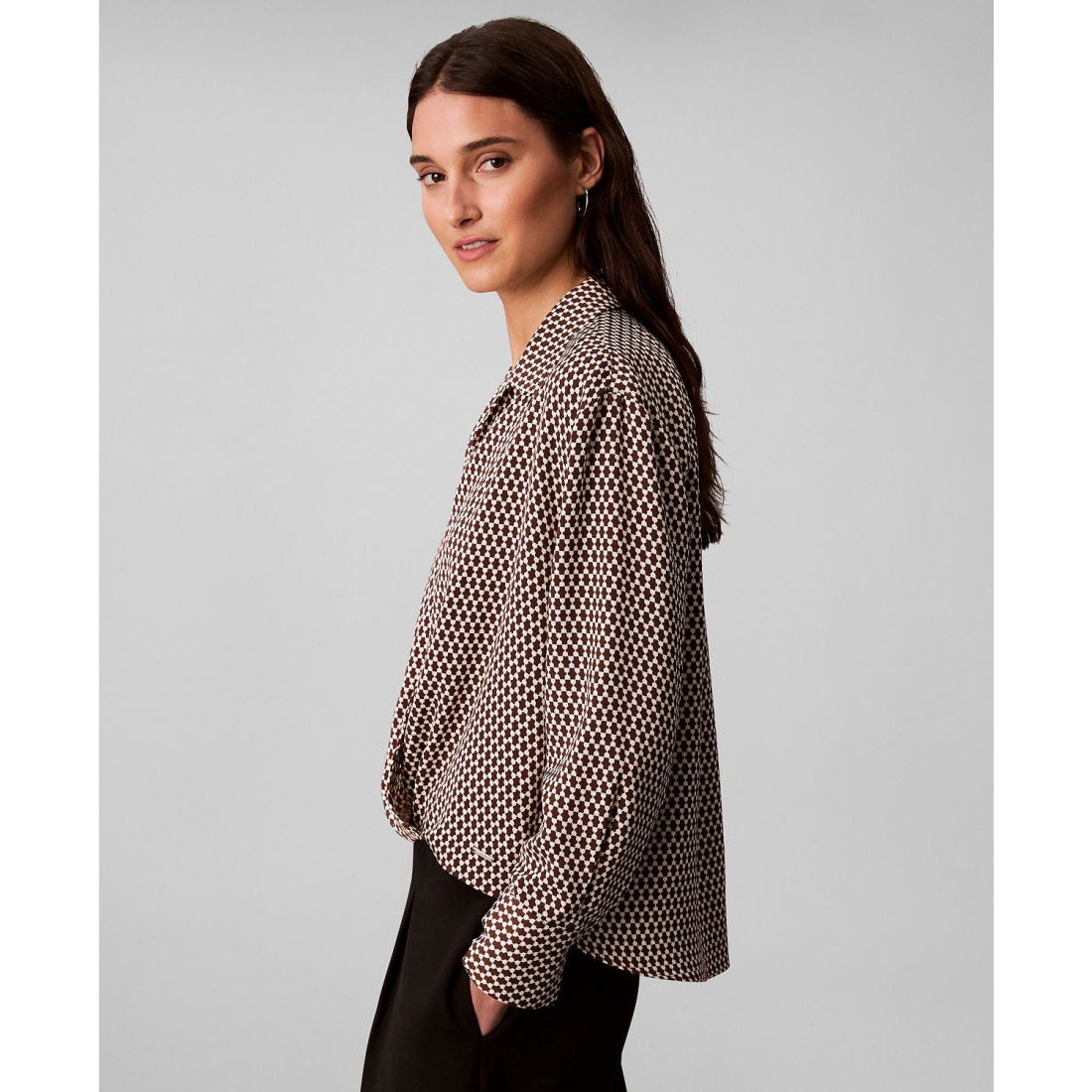 'Long Sleeve Printed Faux Wrap Top' pour Femmes