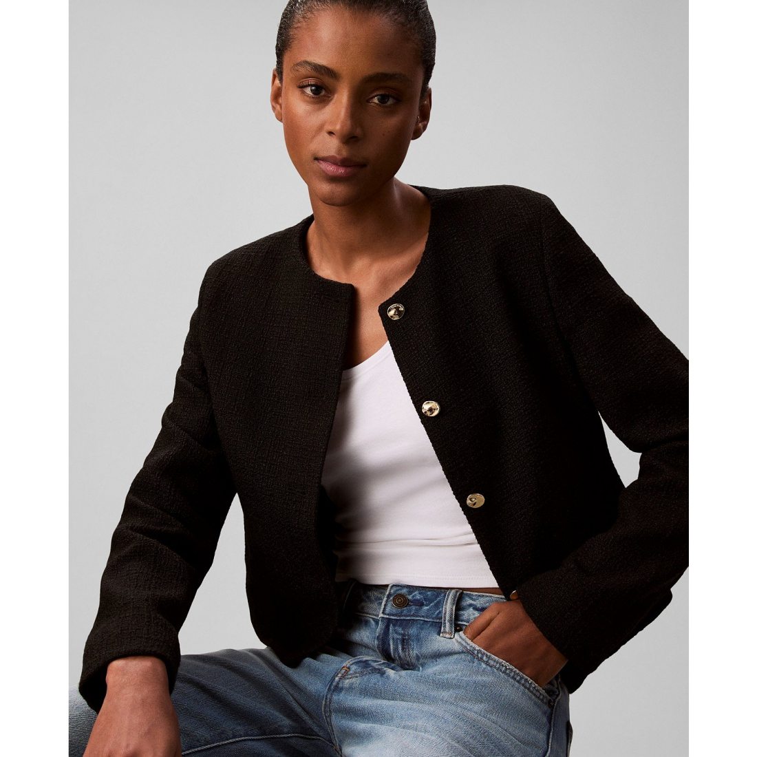 'Long Sleeve Tweed Jacket' pour Femmes