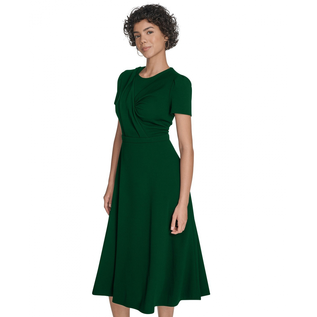 'Short Sleeve Ruched Midi Dress' pour Femmes