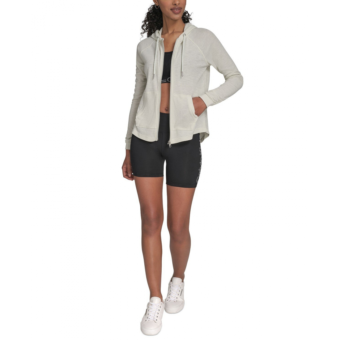 'Ruched-Sleeve Zip Hoodie' pour Femmes