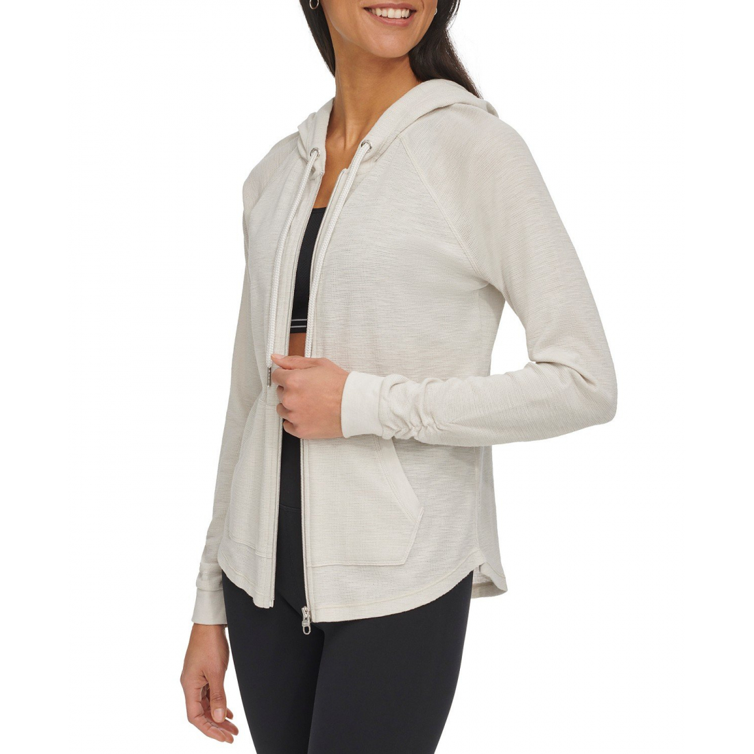 'Ruched-Sleeve Zip Hoodie' pour Femmes
