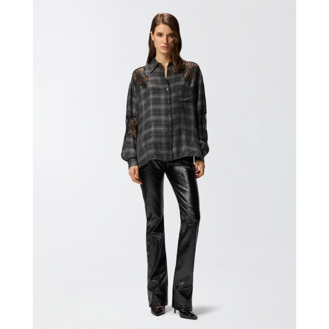 'Lace Check-Pattern' Hemd für Damen