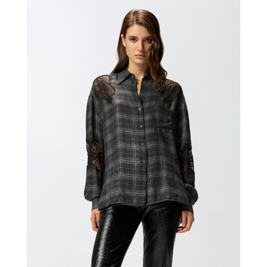 'Lace Check-Pattern' Hemd für Damen