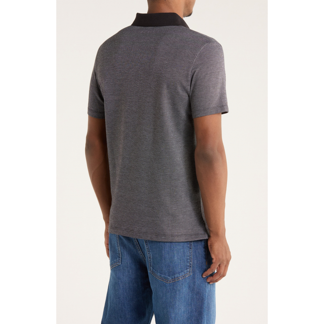 'Iconic Herringbone Cotton Zip Polo' pour Hommes