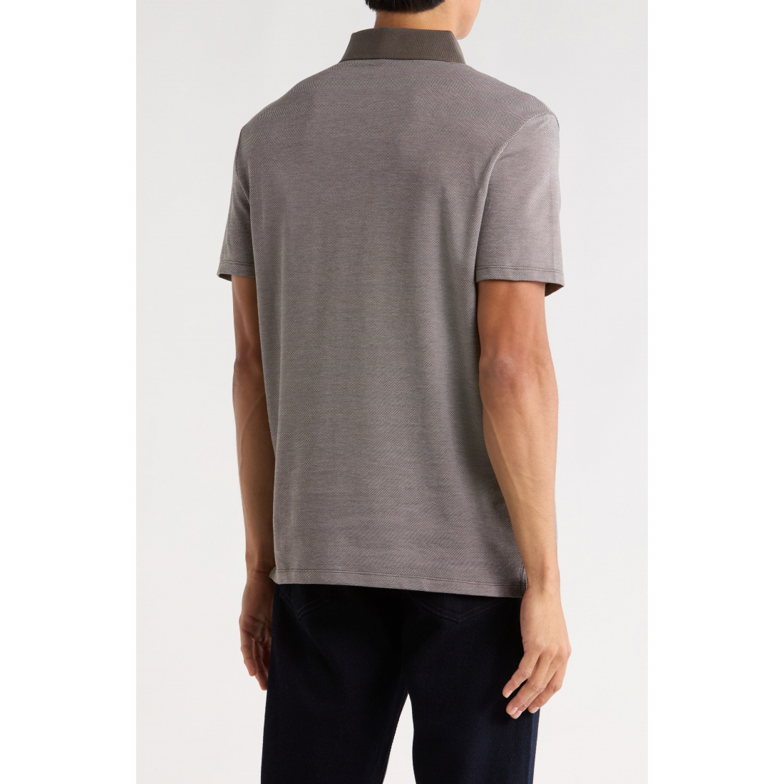 'Iconic Herringbone Cotton Zip Polo' pour Hommes