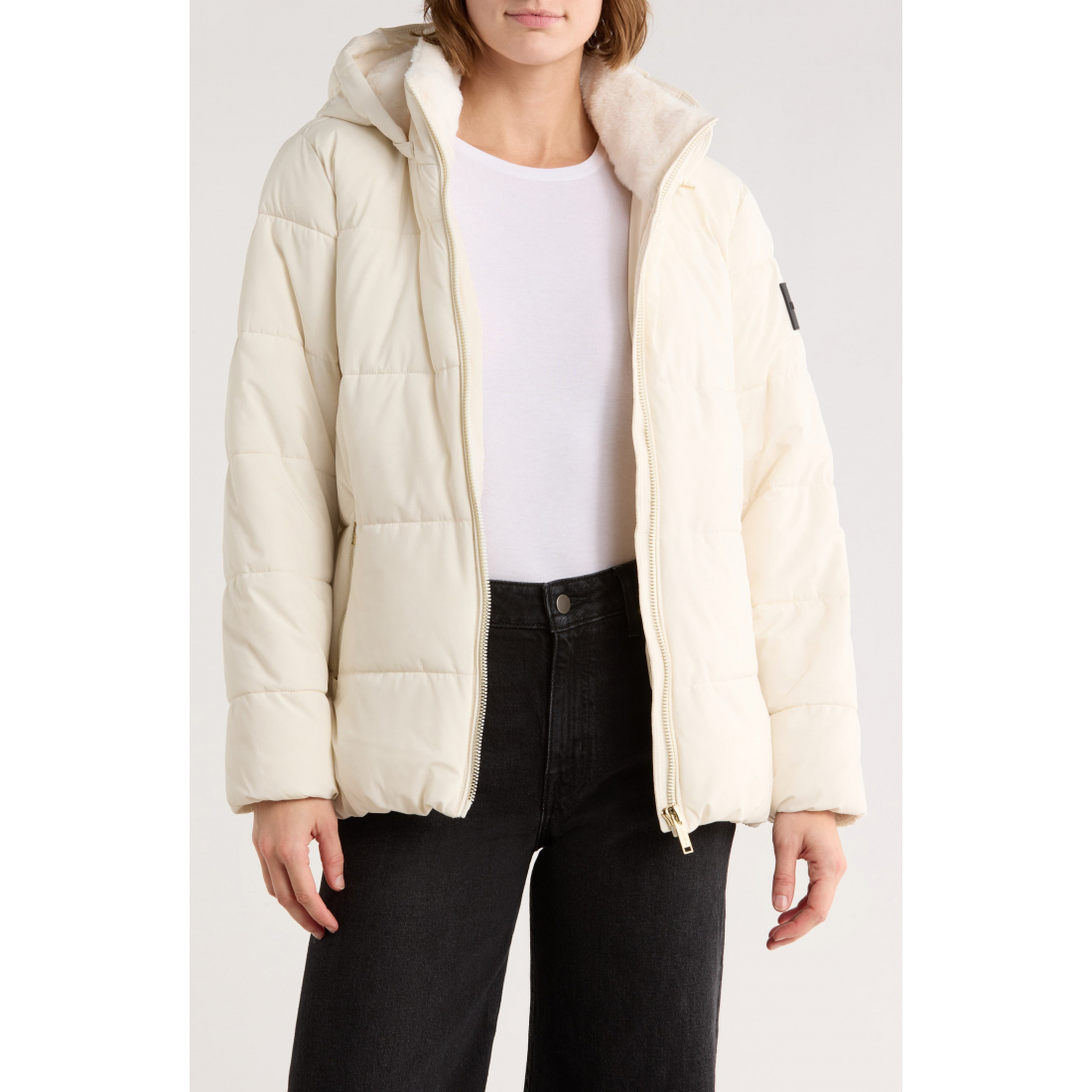 'Faux Fur Lined Hood Puffer Jacket' pour Femmes