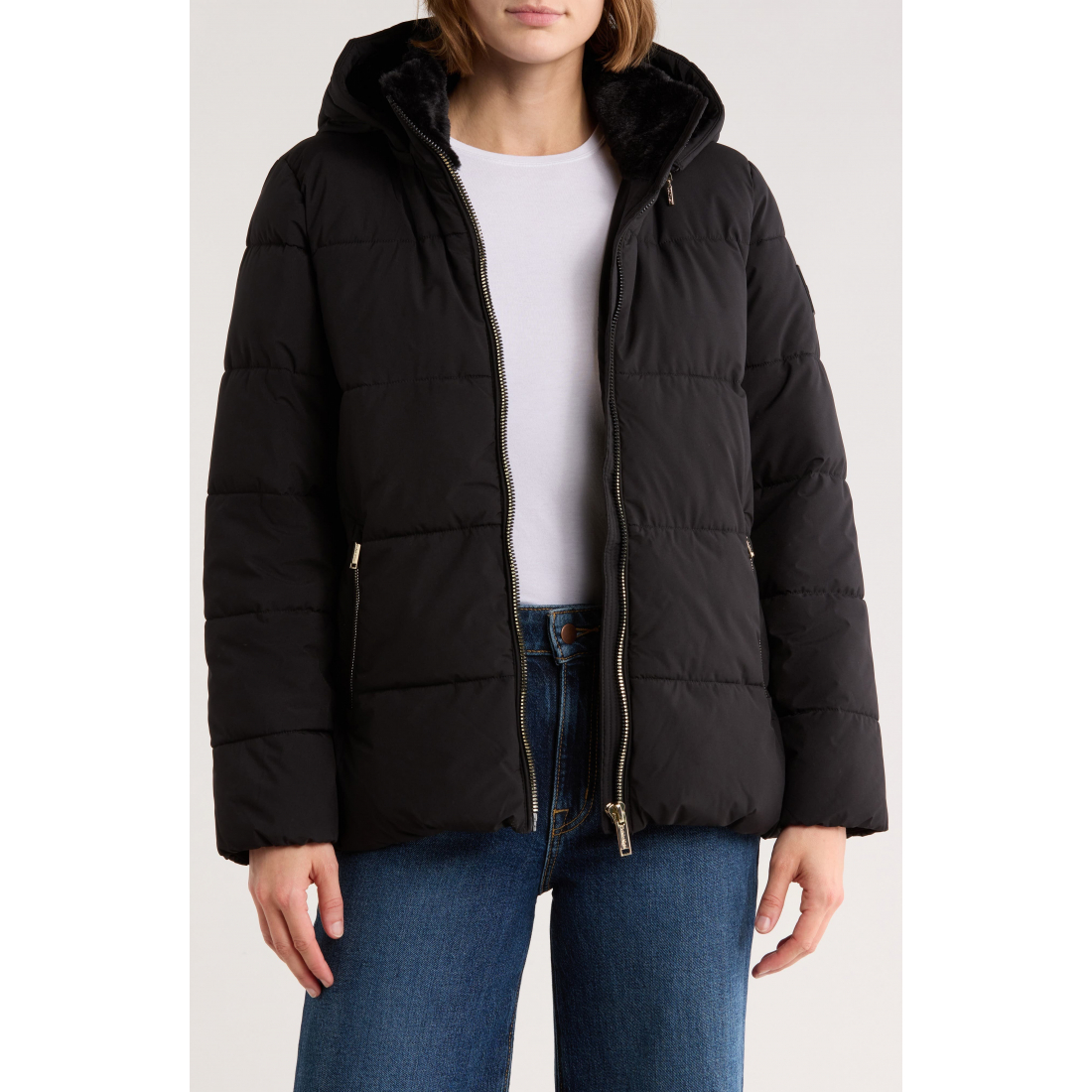 'Faux Fur Lined Hood Puffer Jacket' pour Femmes
