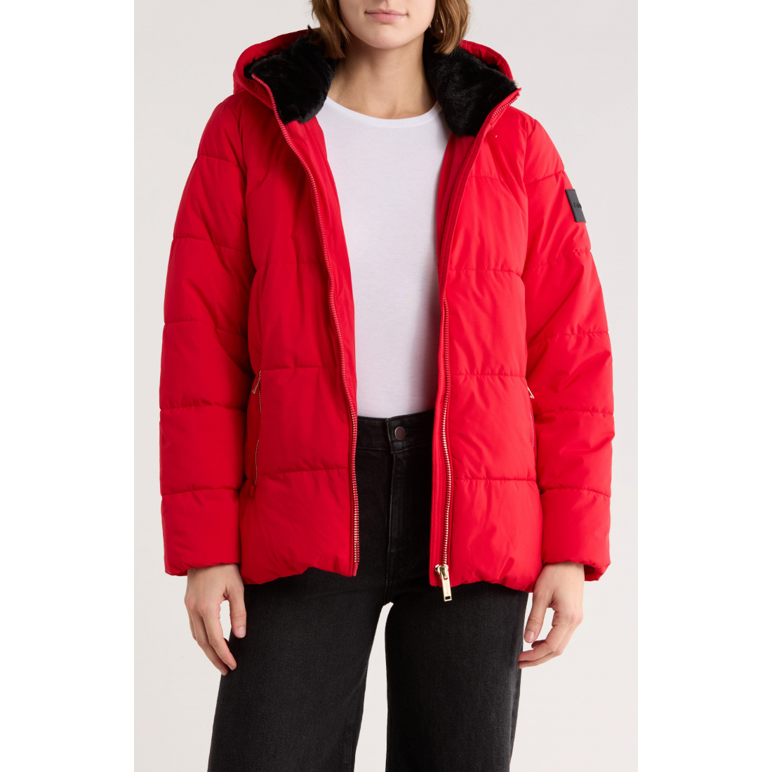 'Faux Fur Lined Hood Puffer Jacket' pour Femmes