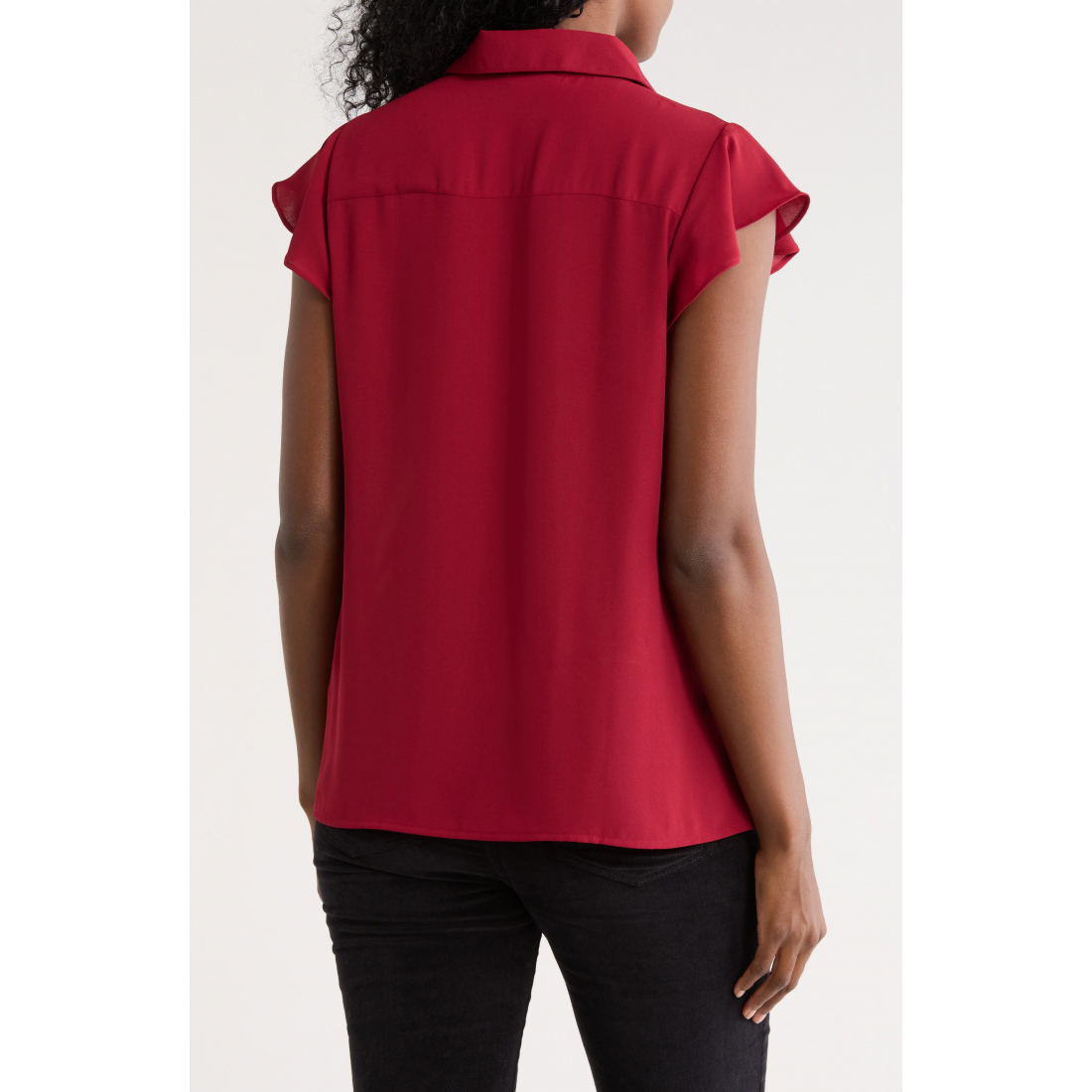 'Cap Sleeve Ruffle Button-Up Top' pour Femmes