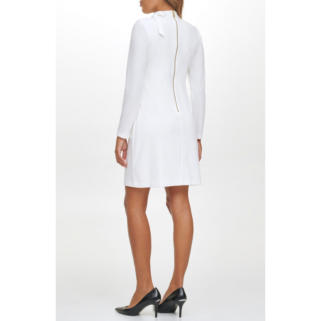'Tie Neck Long Sleeve Shift Dress' pour Femmes