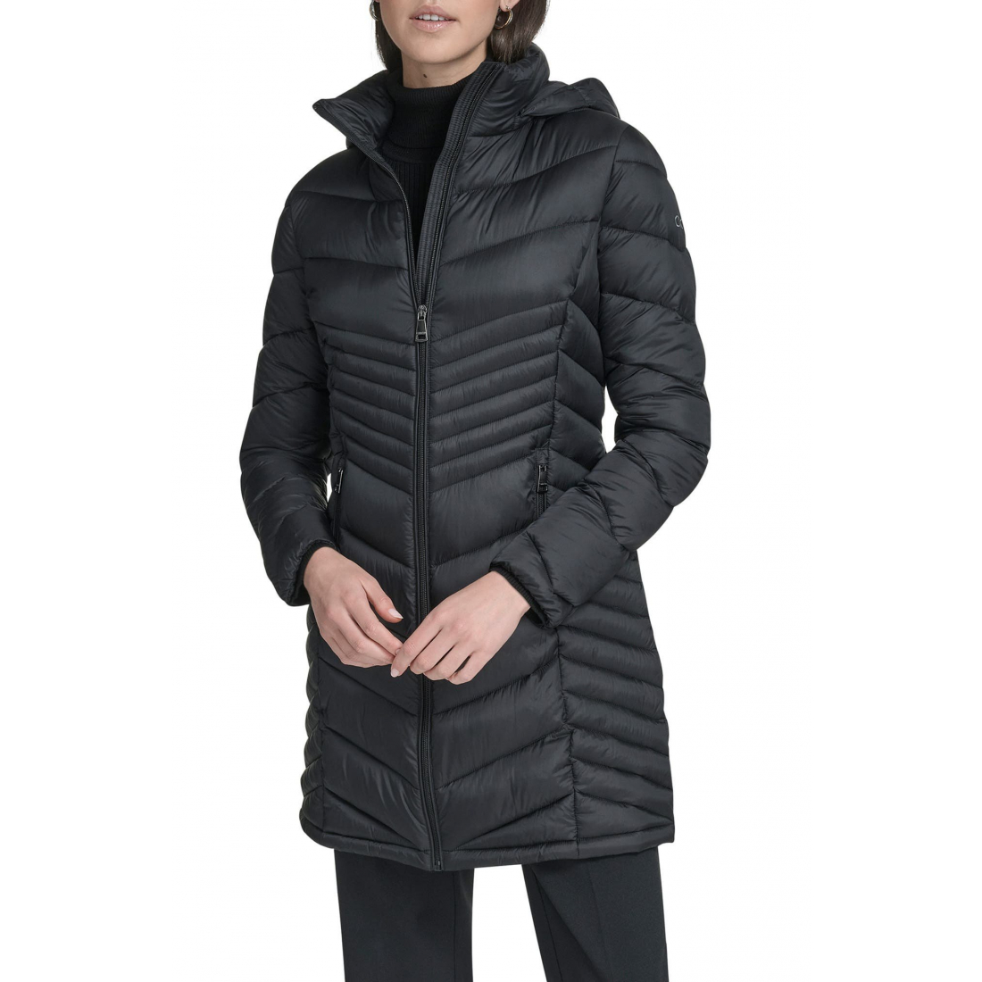 'Water Resistant Chevron Quilted Puffer Jacket' pour Femmes