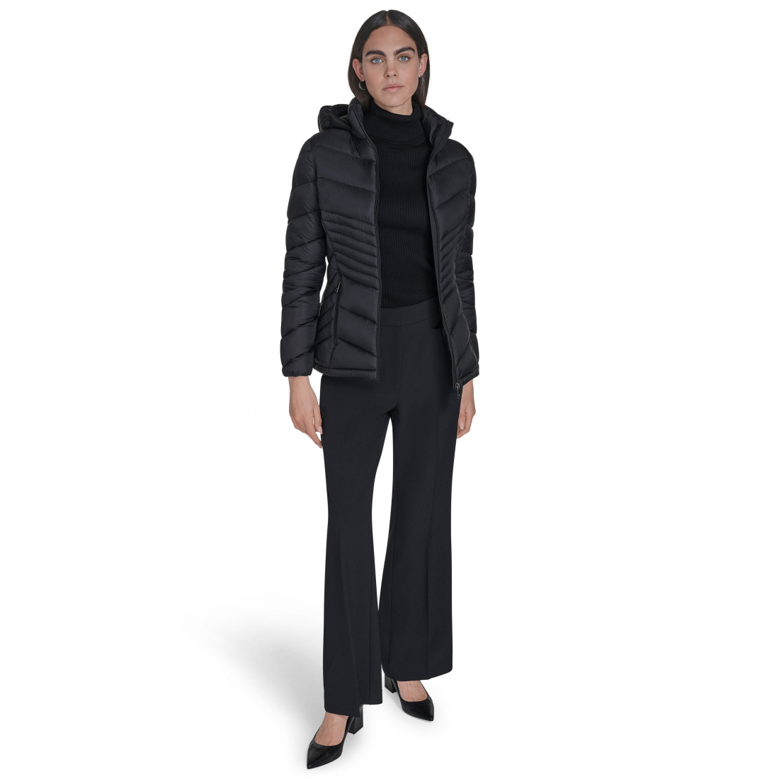 'Water Resistant Chevron Quilted Puffer Jacket' pour Femmes