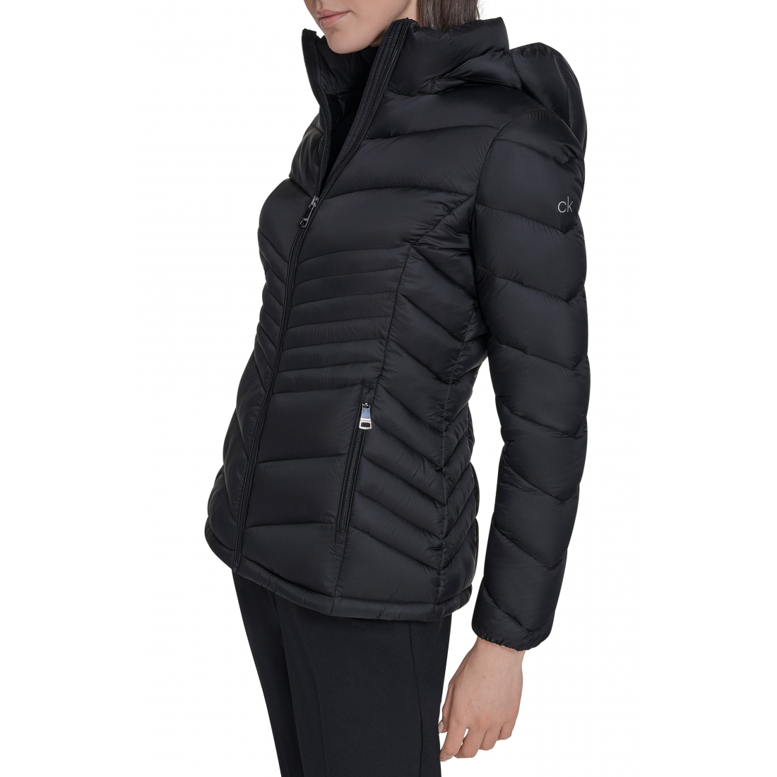 'Water Resistant Chevron Quilted Puffer Jacket' pour Femmes