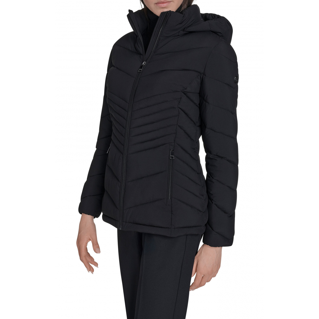 'Water Resistant Chevron Quilted Puffer Jacket' pour Femmes