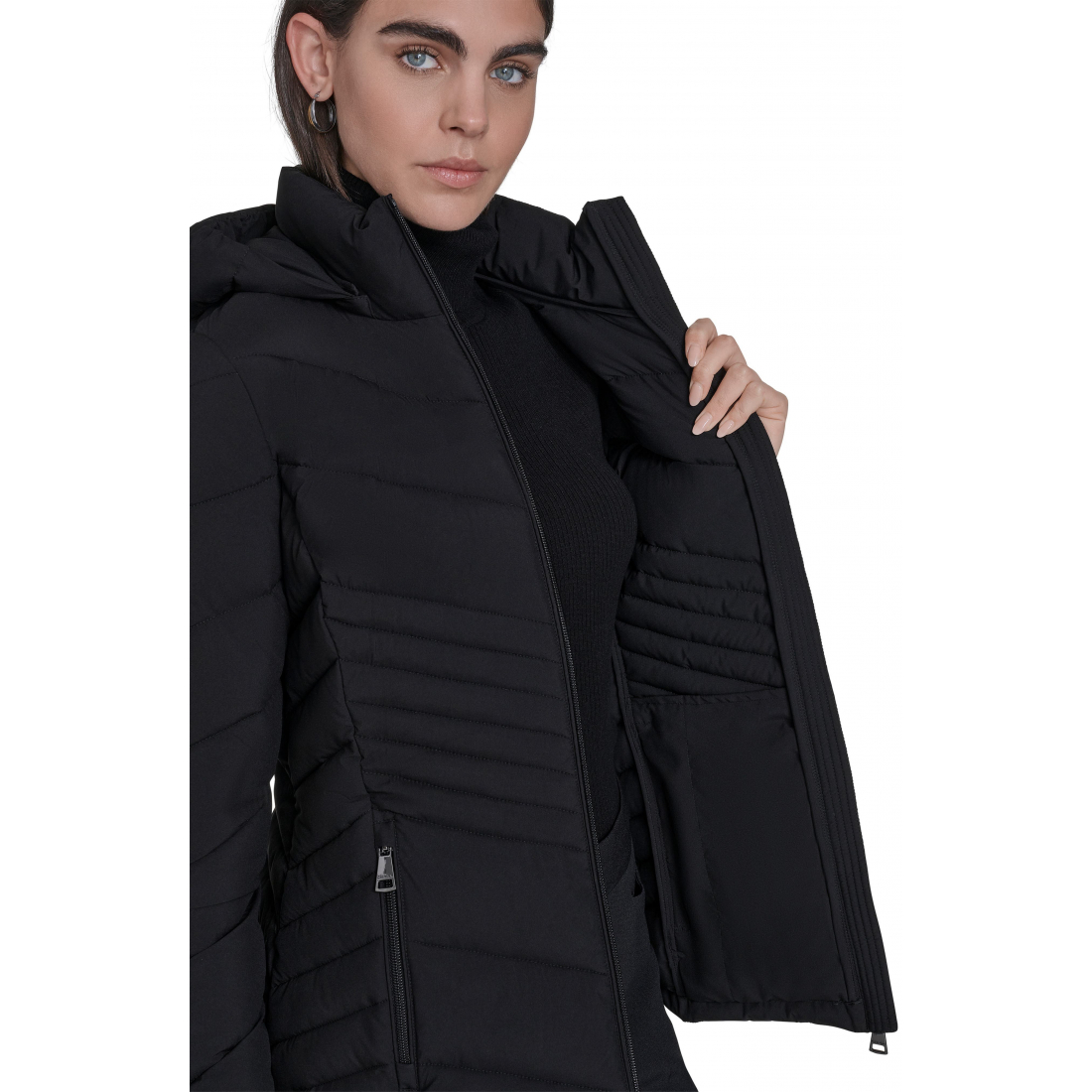 'Water Resistant Chevron Quilted Puffer Jacket' pour Femmes