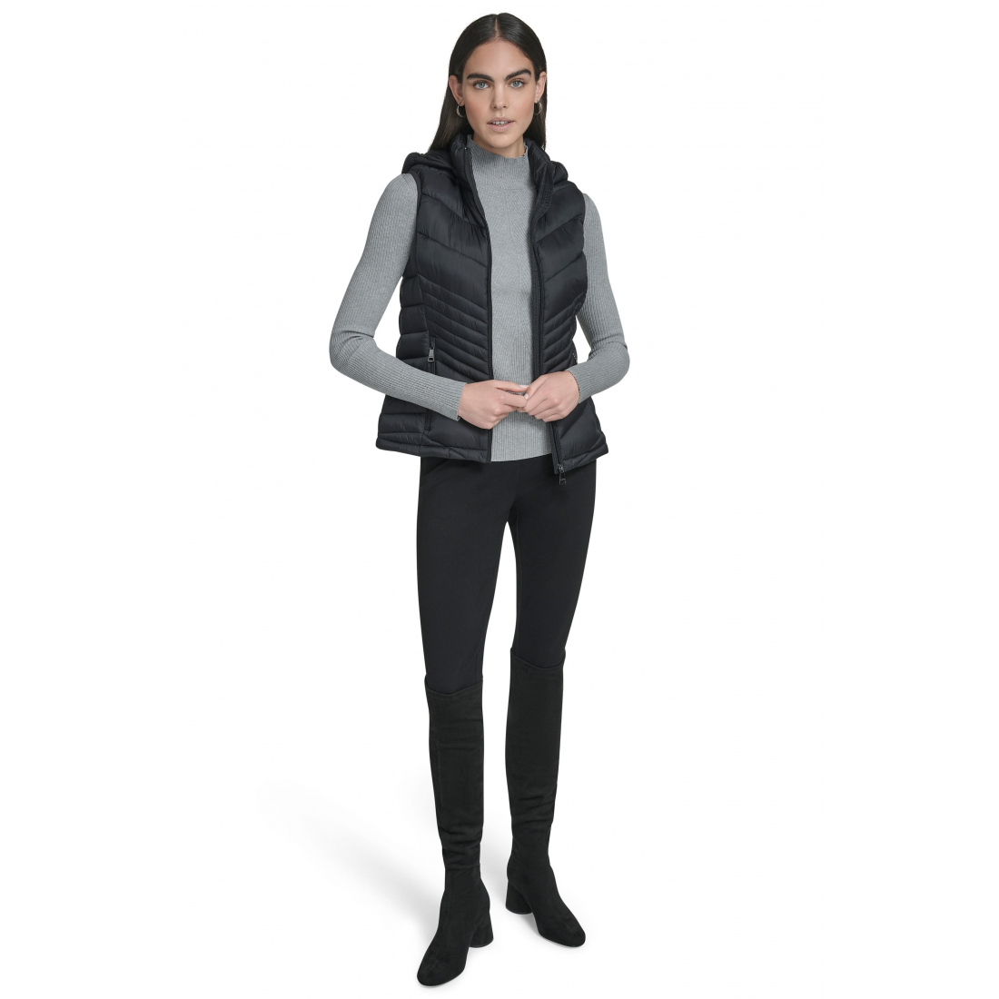 'Water Resistant Chevron Quilted Puffer Vest' pour Femmes