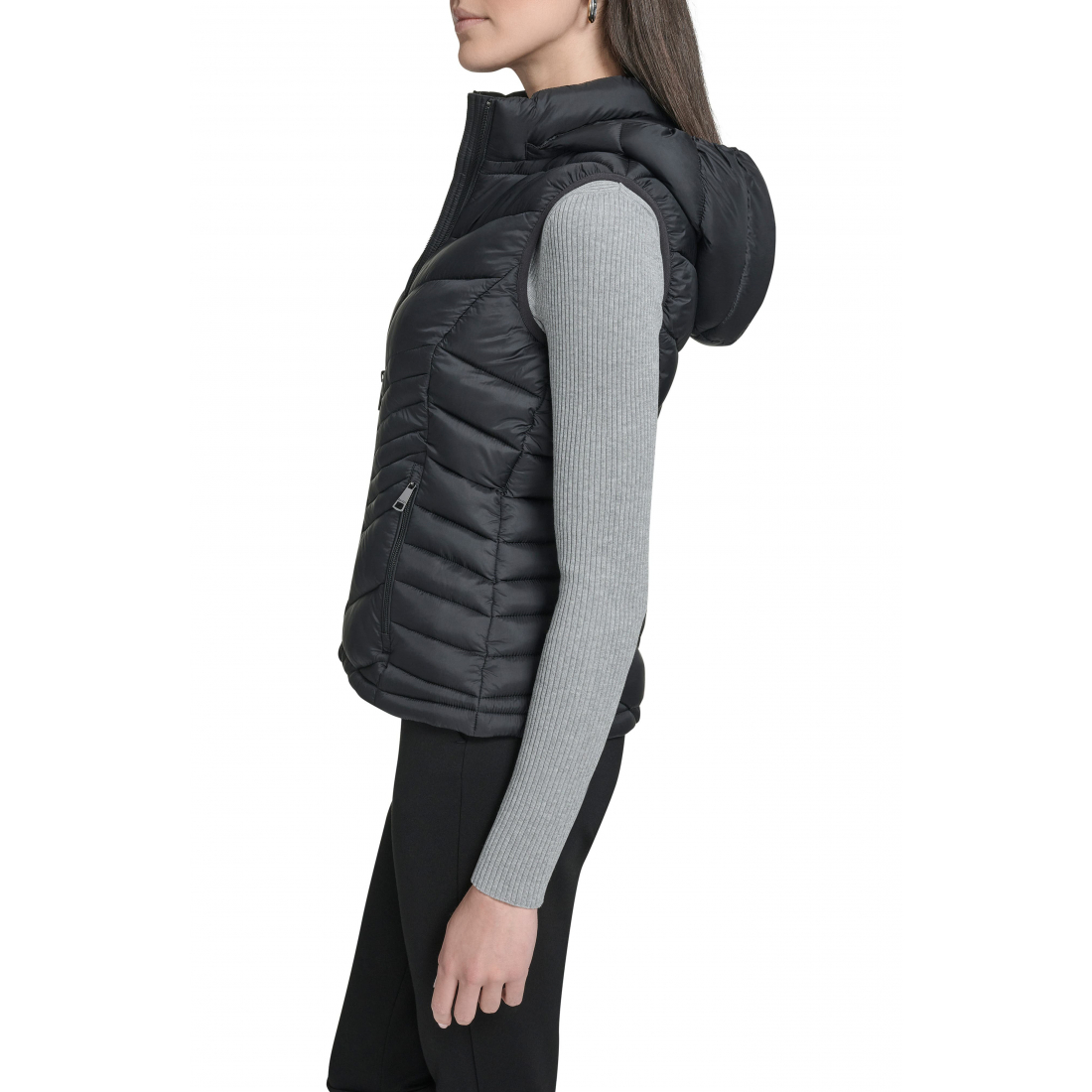 'Water Resistant Chevron Quilted Puffer Vest' pour Femmes