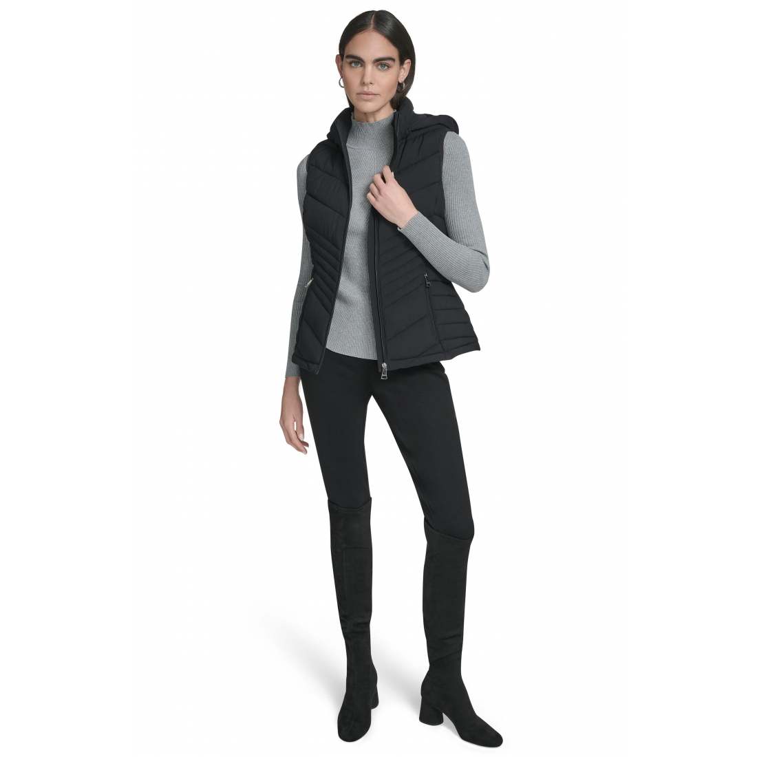'Water Resistant Chevron Quilted Puffer Vest' pour Femmes