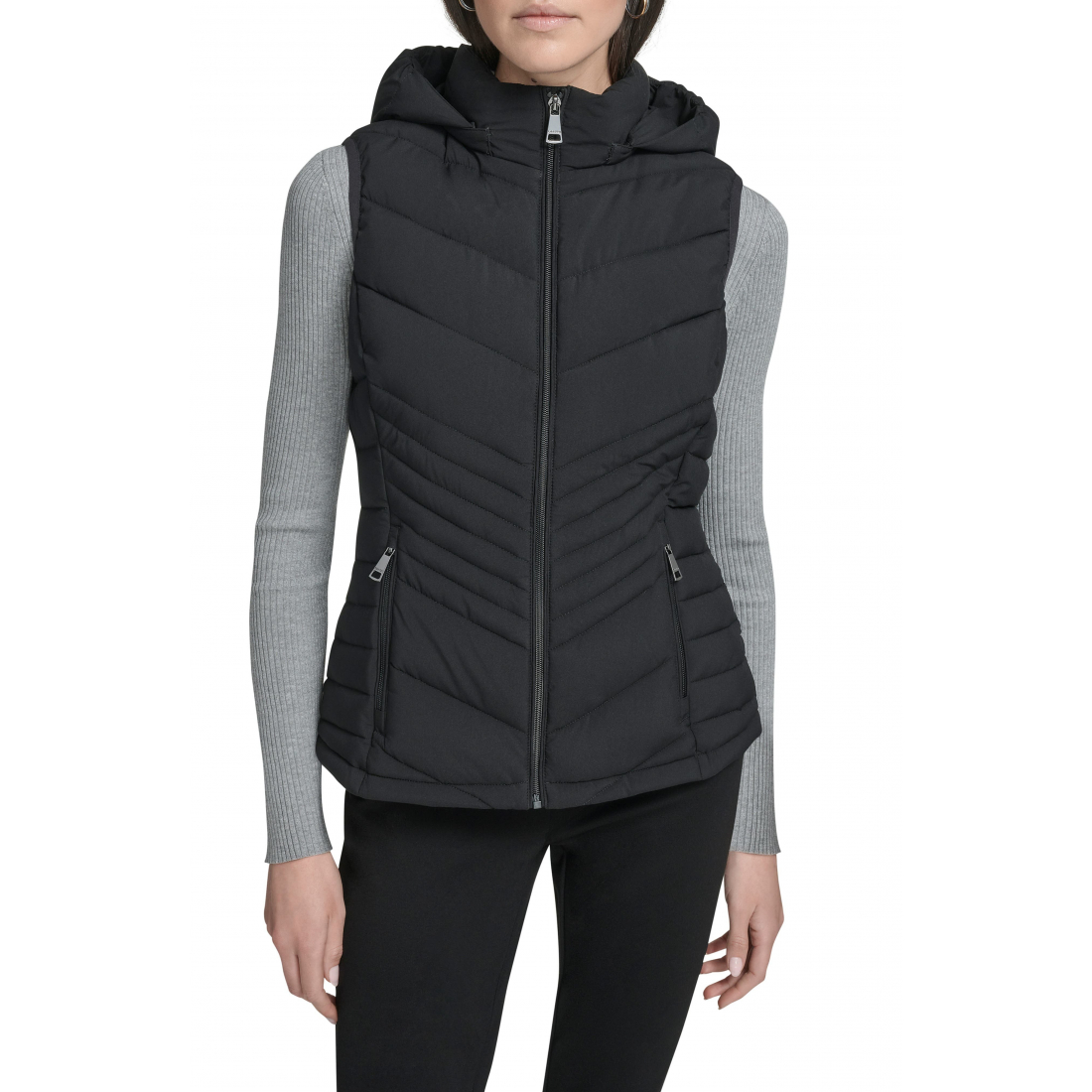 'Water Resistant Chevron Quilted Puffer Vest' pour Femmes