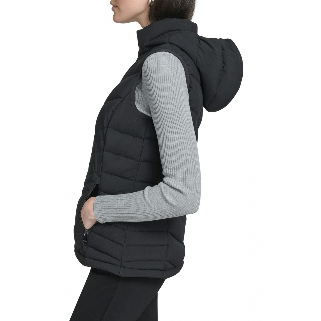 'Water Resistant Chevron Quilted Puffer Vest' pour Femmes