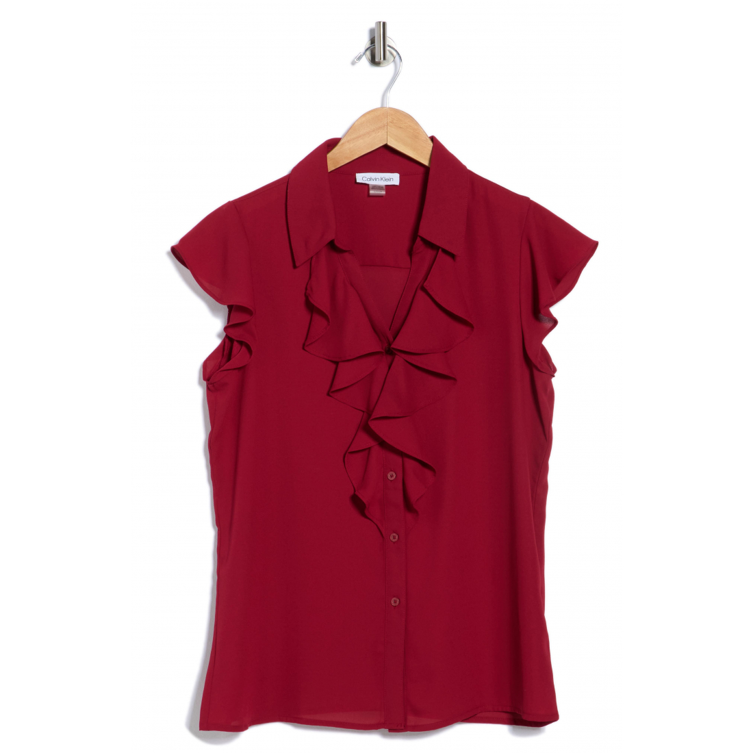 'Cap Sleeve Ruffle Button-Up Top' pour Femmes