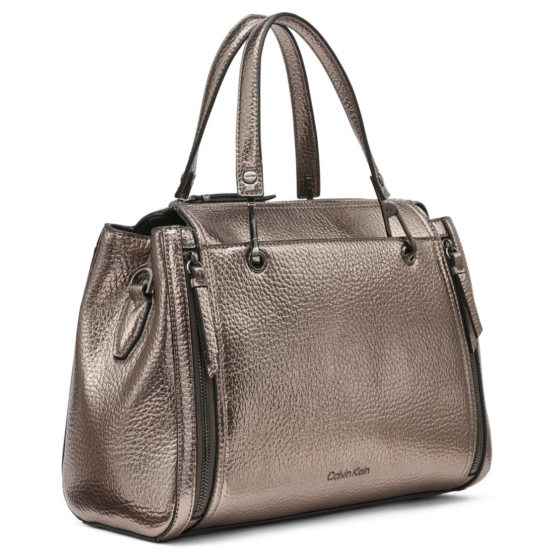'Garnet Triple Compartment Top Zipper Metallic Satchel' pour Femmes