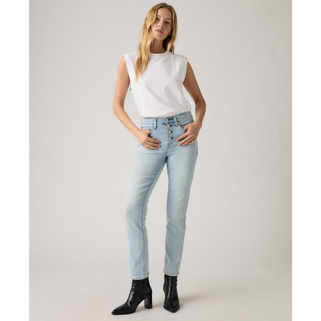'724 High Rise Rhinestone Button Fly Straight Leg Jeans' pour Femmes