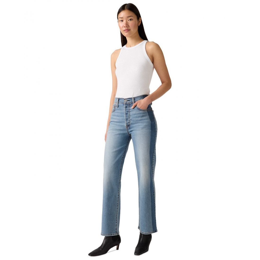 'Rib cage High Rise Straight Ankle Jeans' pour Femmes