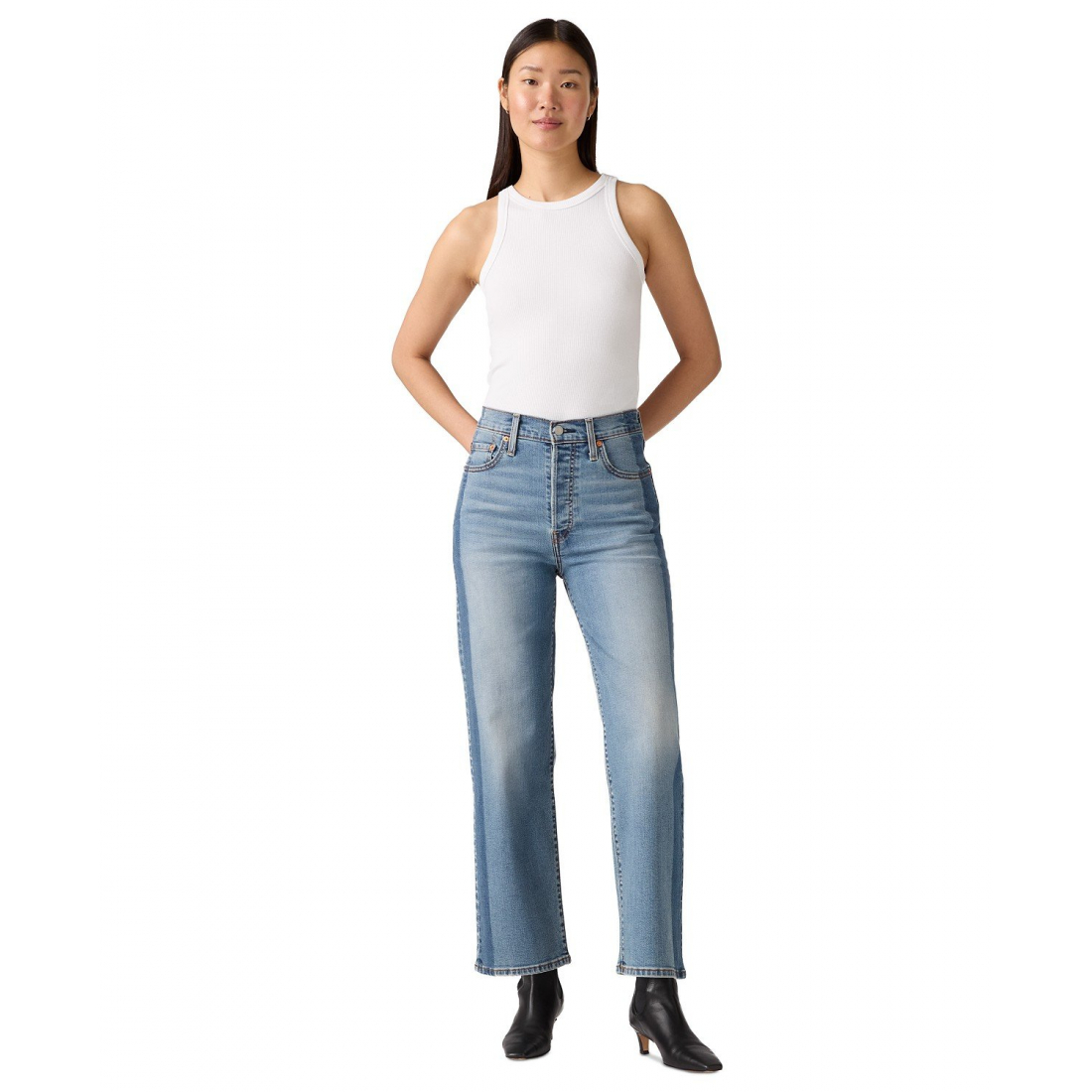 'Rib cage High Rise Straight Ankle Jeans' pour Femmes