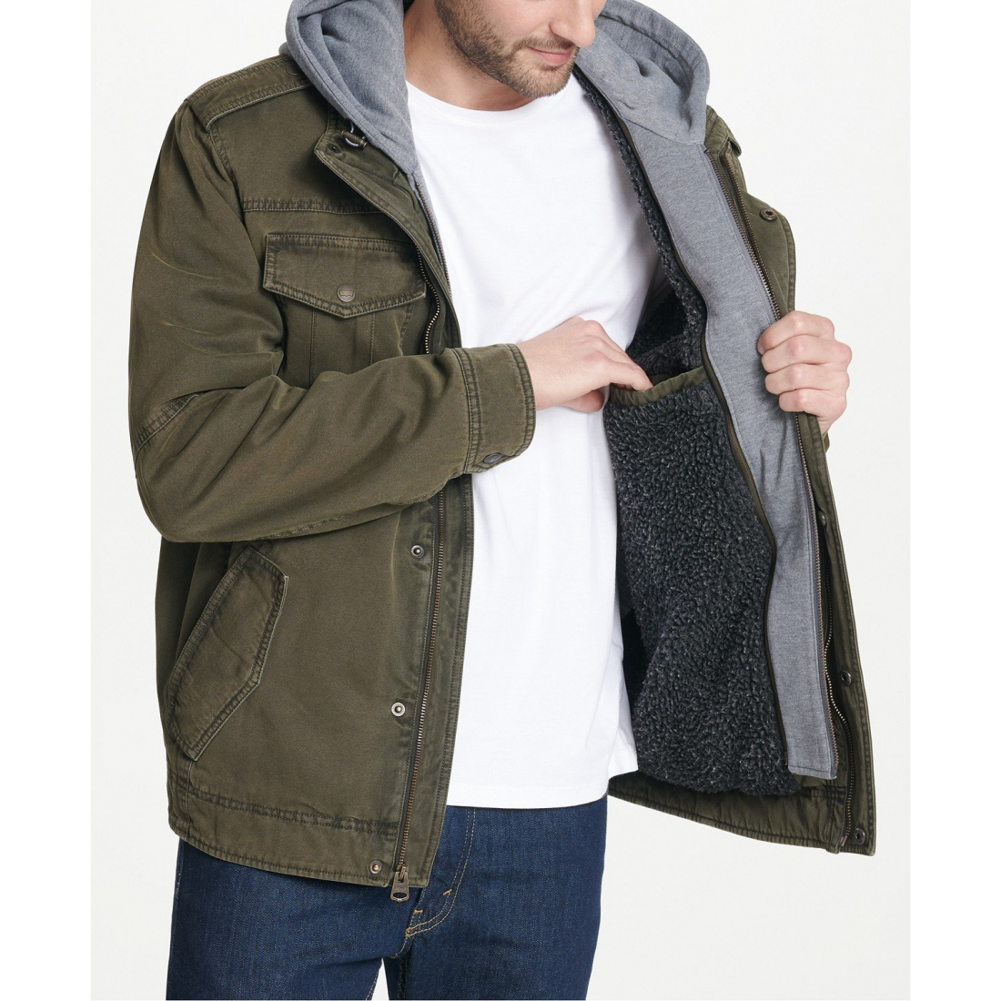'Men’s Sherpa Lined Two Pocket Hooded Trucker Jacket' pour Hommes