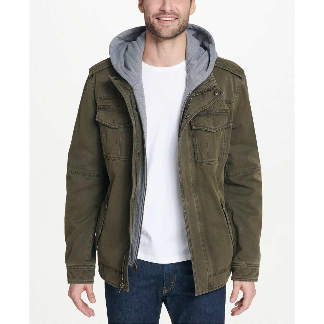 'Men’s Sherpa Lined Two Pocket Hooded Trucker Jacket' pour Hommes