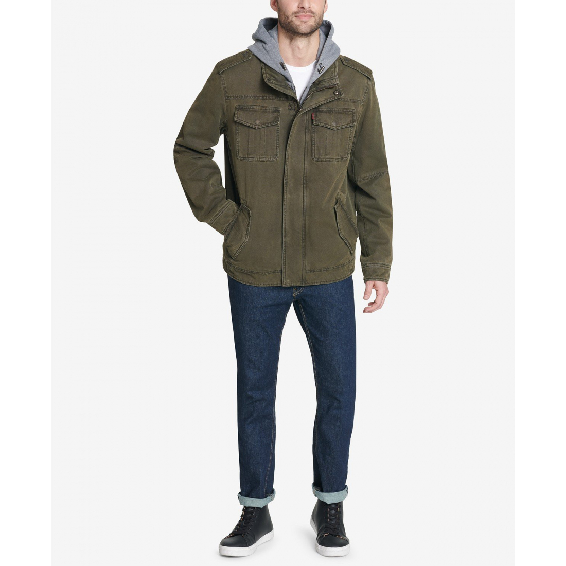 'Men’s Sherpa Lined Two Pocket Hooded Trucker Jacket' pour Hommes