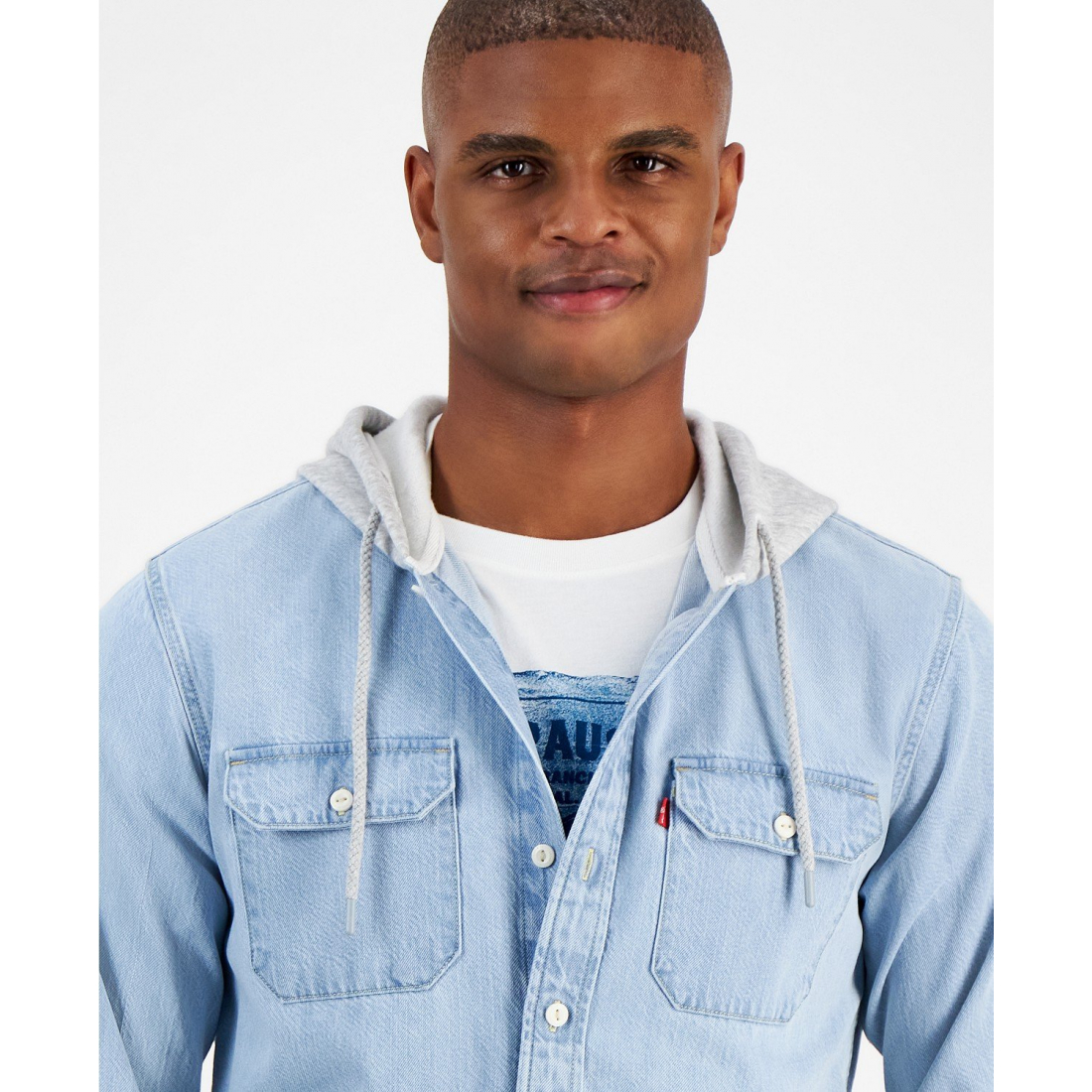 'Relaxed-Fit Hooded Denim Shirt Jacket' pour Hommes