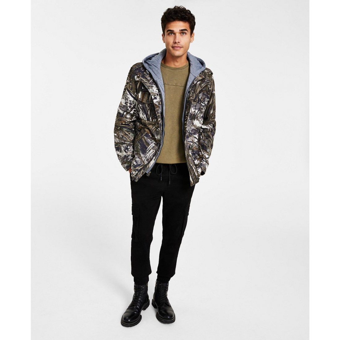 'Men’s Sherpa Lined Two Pocket Hooded Trucker Jacket' pour Hommes