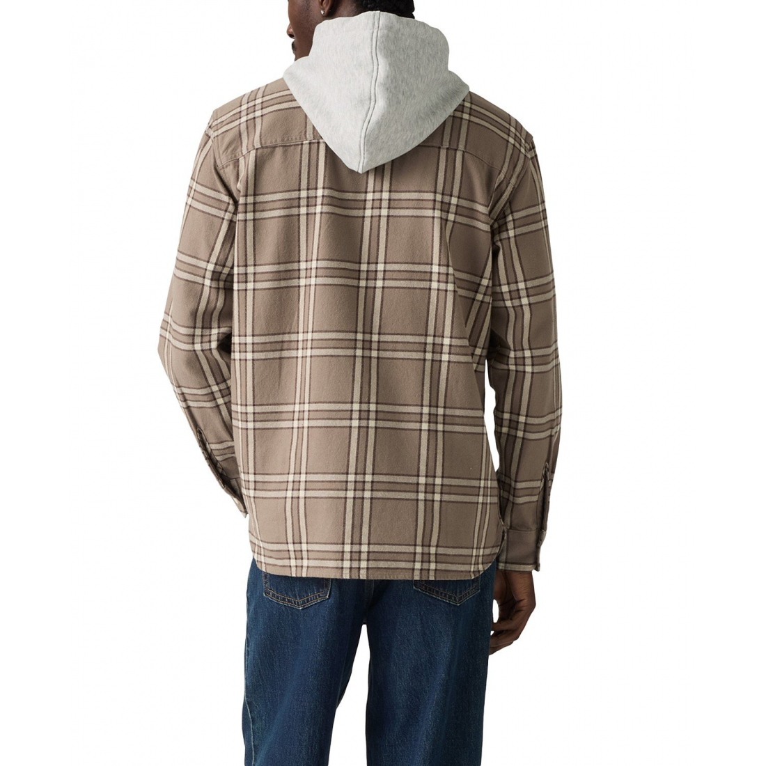 'Relaxed Fit Hooded Long Sleeve Button-Front Overshirt' pour Hommes