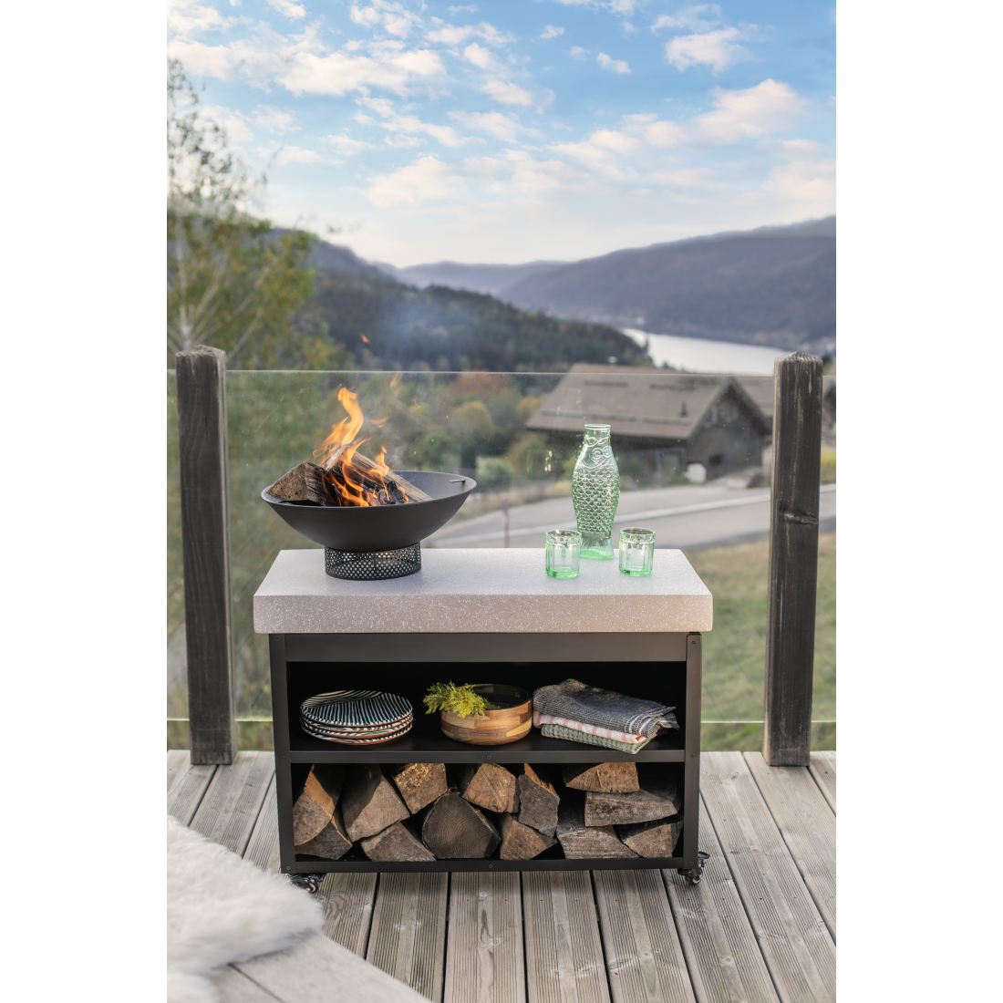 Brasero barbecue sur desserte