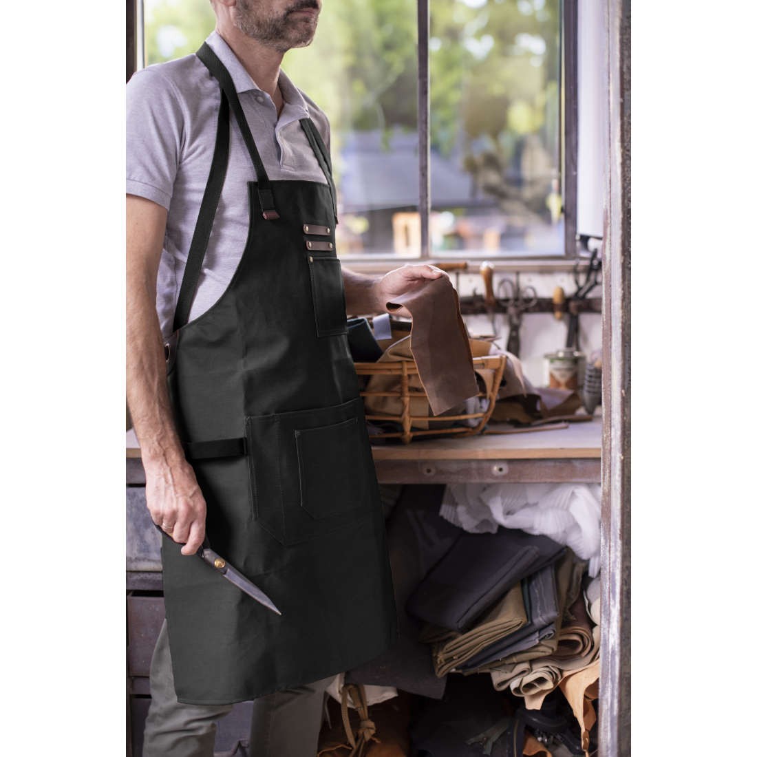 Coated Canvas And Leather Apron