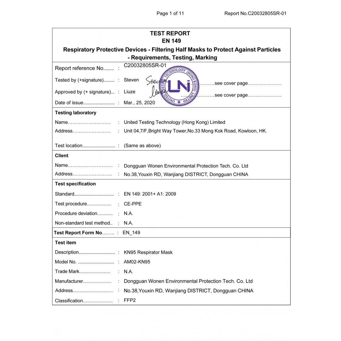 'KN95 FFP2' Mask - 20 Units