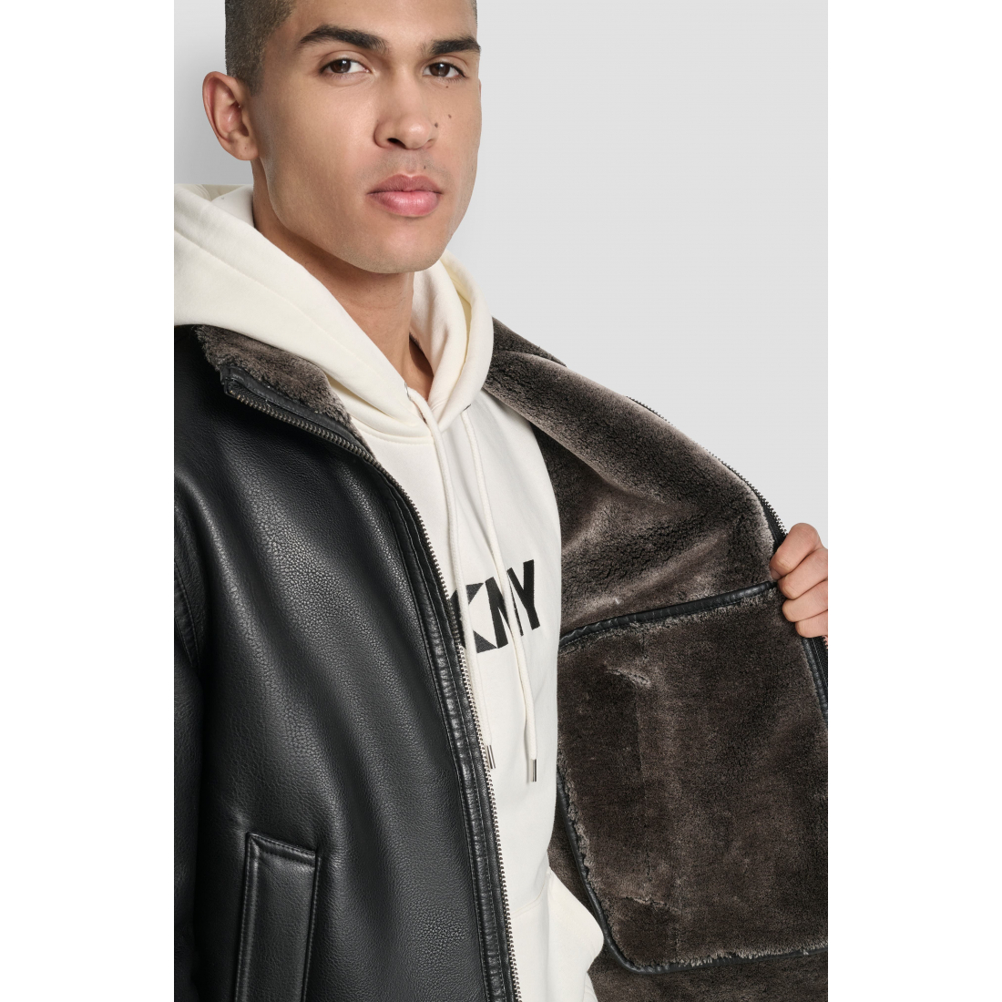 Veste en cuir 'Faux Fur Lined Pebble' pour Hommes