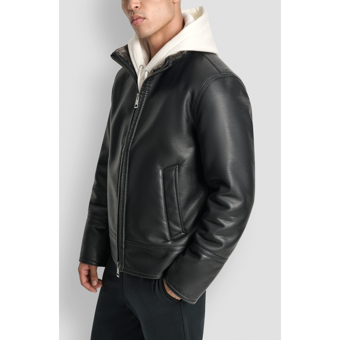 Veste en cuir 'Faux Fur Lined Pebble' pour Hommes