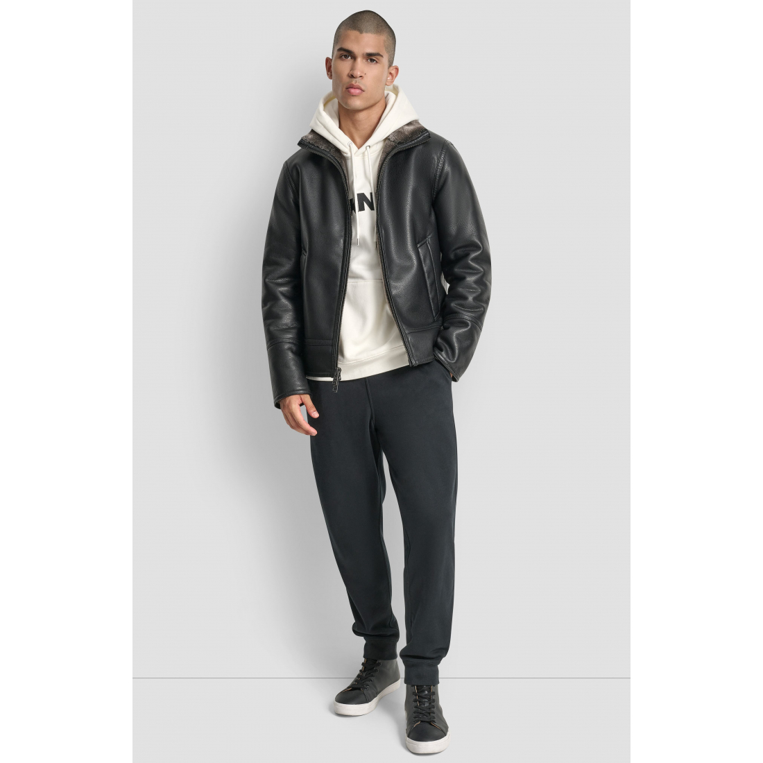 Veste en cuir 'Faux Fur Lined Pebble' pour Hommes